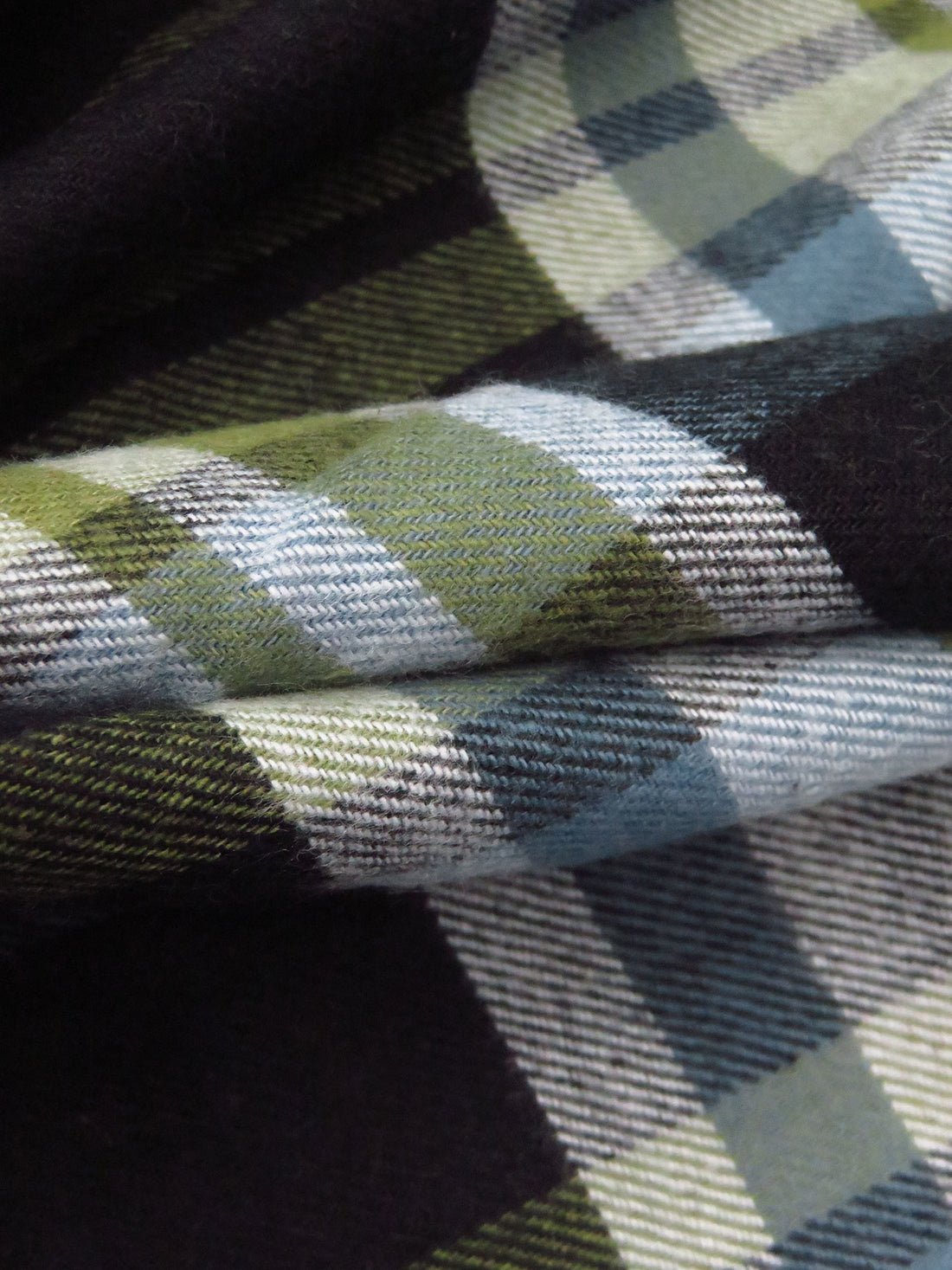 Black/Stale Blue/Mustard Green/Multi 100% Cotton Split Plaid Weave Flannel Shirting - NY Designer - 51W