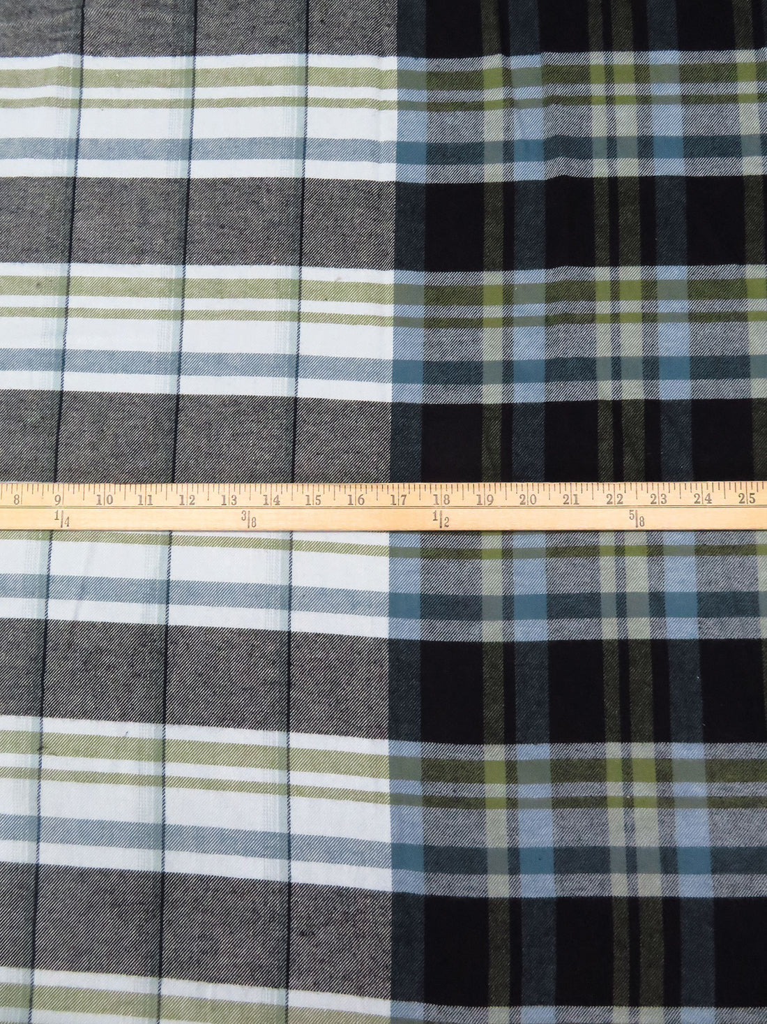 Black/Stale Blue/Mustard Green/Multi 100% Cotton Split Plaid Weave Flannel Shirting - NY Designer - 51W