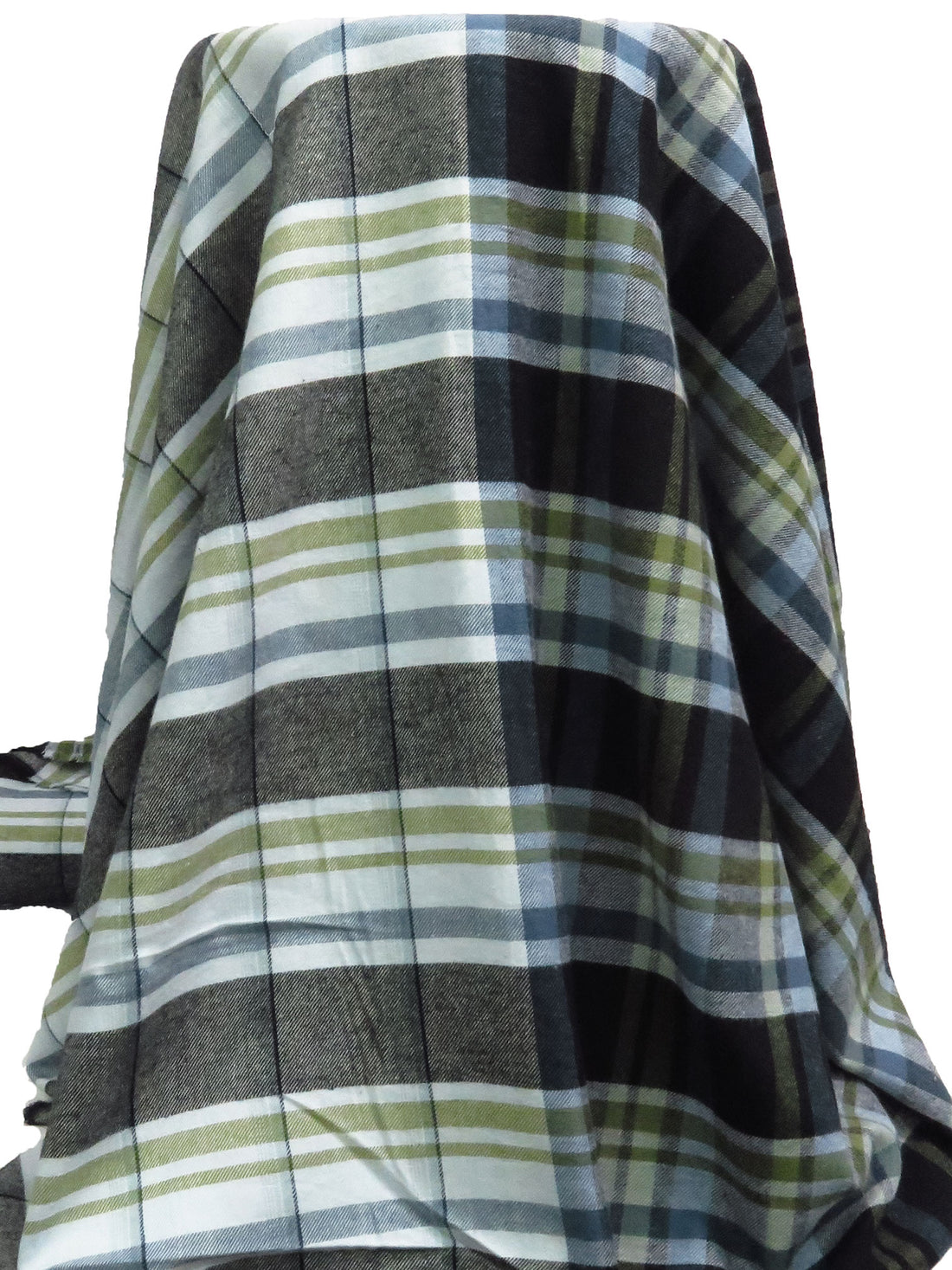 Black/Stale Blue/Mustard Green/Multi 100% Cotton Split Plaid Weave Flannel Shirting - NY Designer - 51W