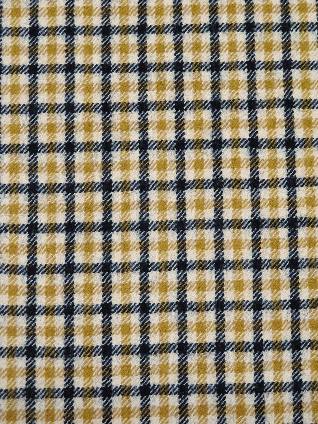 Muted Dark Goldenrod/Black/Oat 100% Wool Mini Plaid Weave Flannel Suiting - Imported From England - 54W