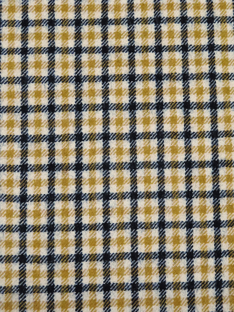 Muted Dark Goldenrod/Black/Oat 100% Wool Mini Plaid Weave Flannel Suiting - Imported From England - 54W