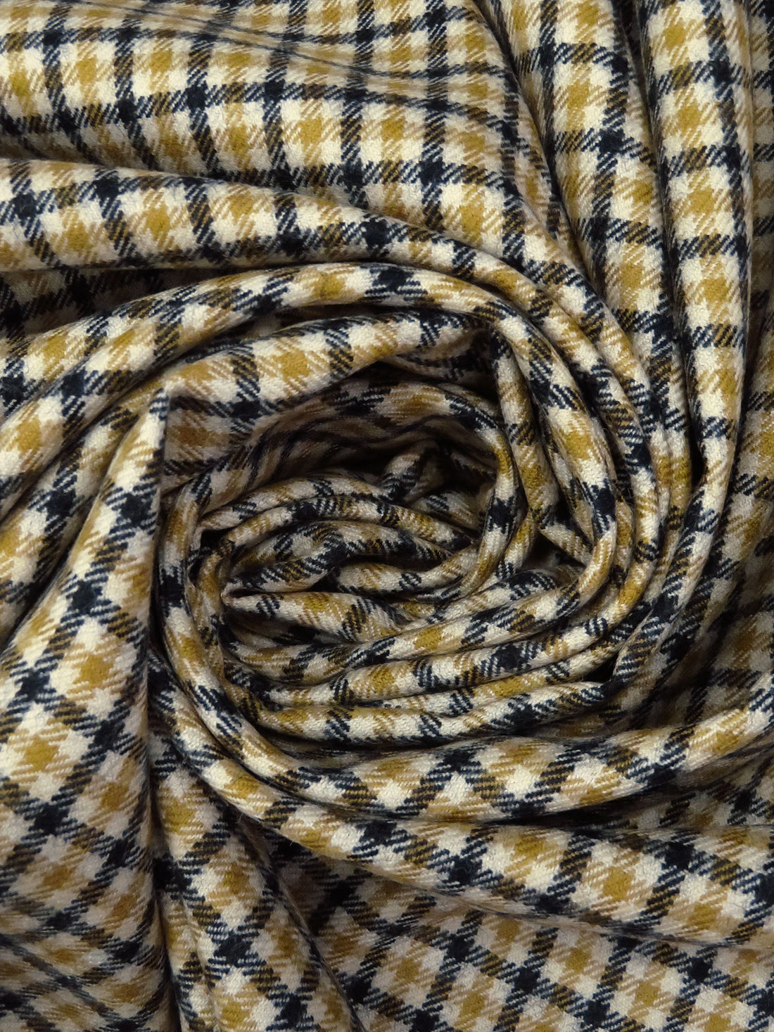 Muted Dark Goldenrod/Black/Oat 100% Wool Mini Plaid Weave Flannel Suiting - Imported From England - 54W
