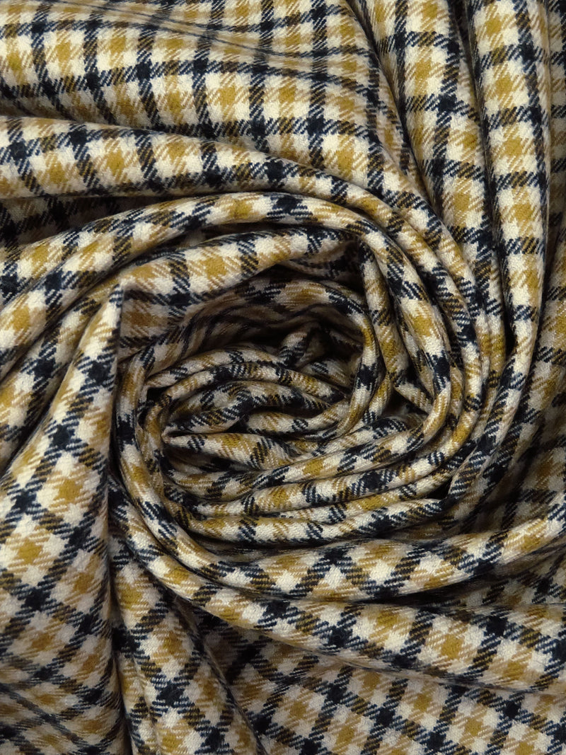 Muted Dark Goldenrod/Black/Oat 100% Wool Mini Plaid Weave Flannel Suiting - Imported From England - 54W