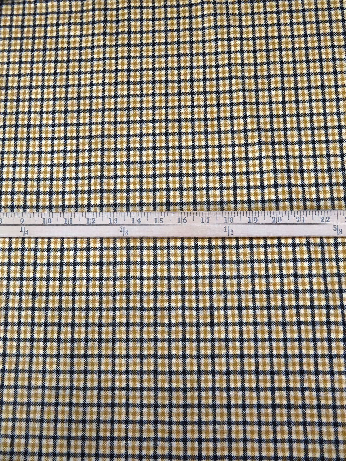 Muted Dark Goldenrod/Black/Oat 100% Wool Mini Plaid Weave Flannel Suiting - Imported From England - 54W