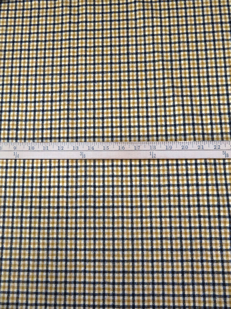 Muted Dark Goldenrod/Black/Oat 100% Wool Mini Plaid Weave Flannel Suiting - Imported From England - 54W