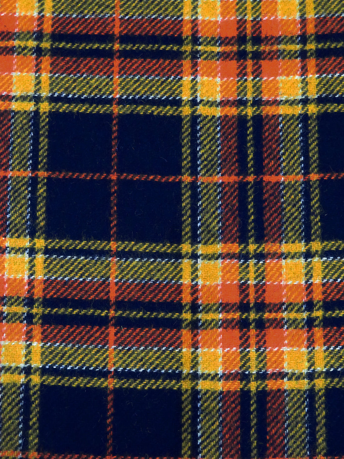 Midnight Navy/Dark Goldenrod/White/Rust 100% Wool Plaid Weave Shetland Coating - Imported From England - 60W