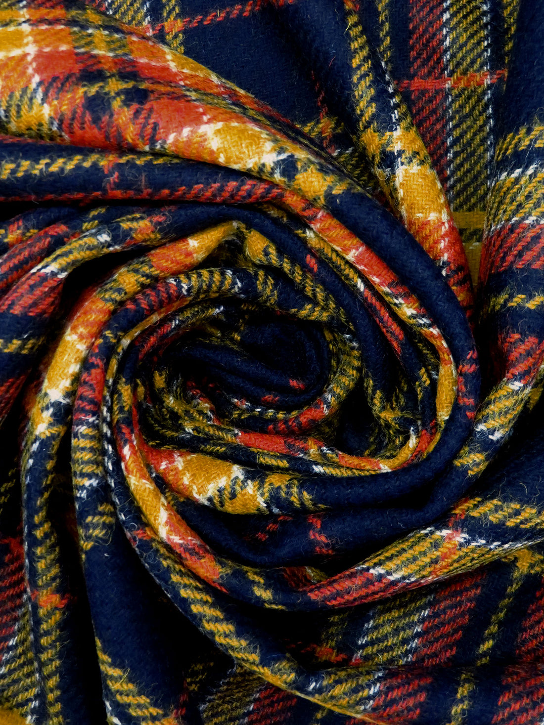 Midnight Navy/Dark Goldenrod/White/Rust 100% Wool Plaid Weave Shetland Coating - Imported From England - 60W