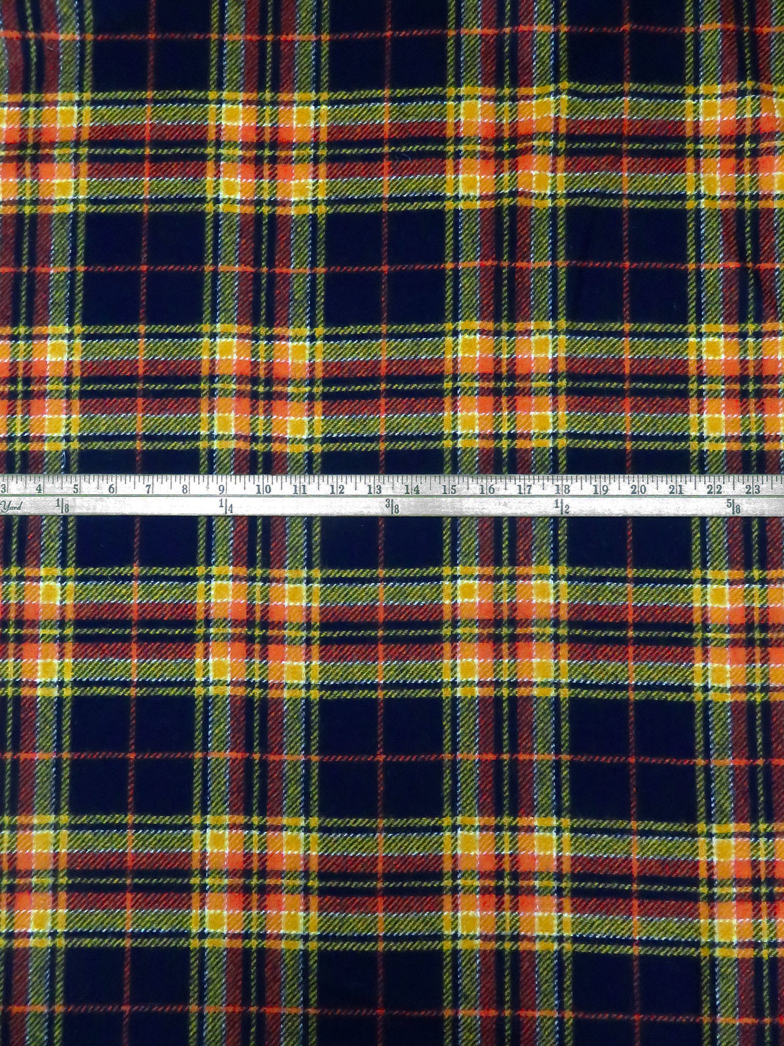 Midnight Navy/Dark Goldenrod/White/Rust 100% Wool Plaid Weave Shetland Coating - Imported From England - 60W