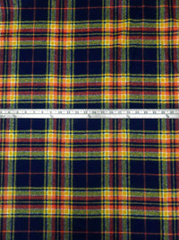 Midnight Navy/Dark Goldenrod/White/Rust 100% Wool Plaid Weave Shetland Coating - Imported From England - 60W