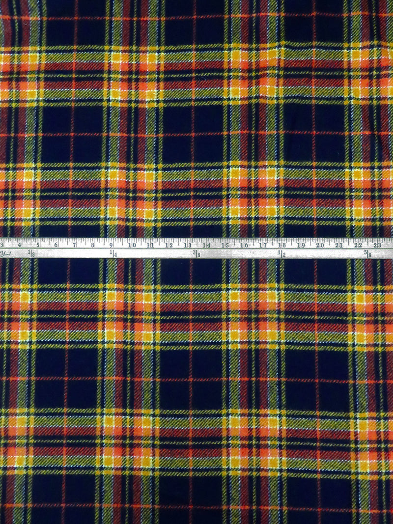 Midnight Navy/Dark Goldenrod/White/Rust 100% Wool Plaid Weave Shetland Coating - Imported From England - 60W