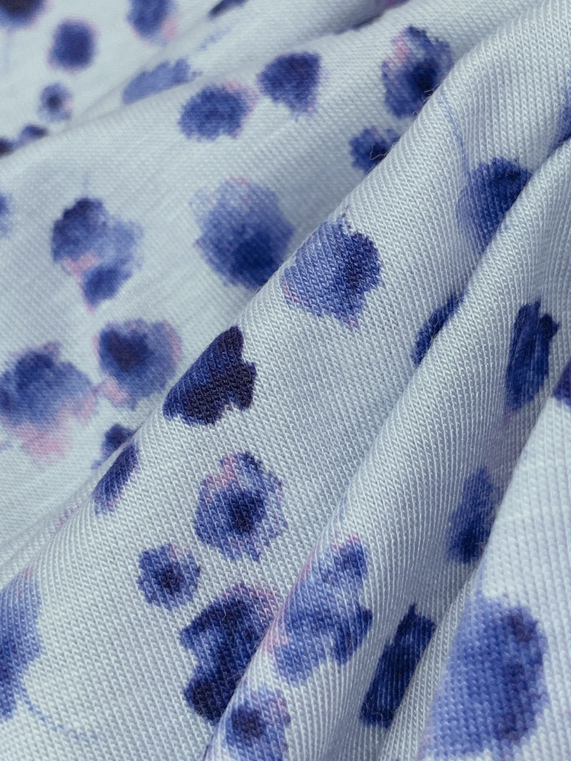 Soft Blue/Lapis Blue Rayon/Lycra Ditsy Painterly Floral Print Jersey Knit - NY Designer - 60W