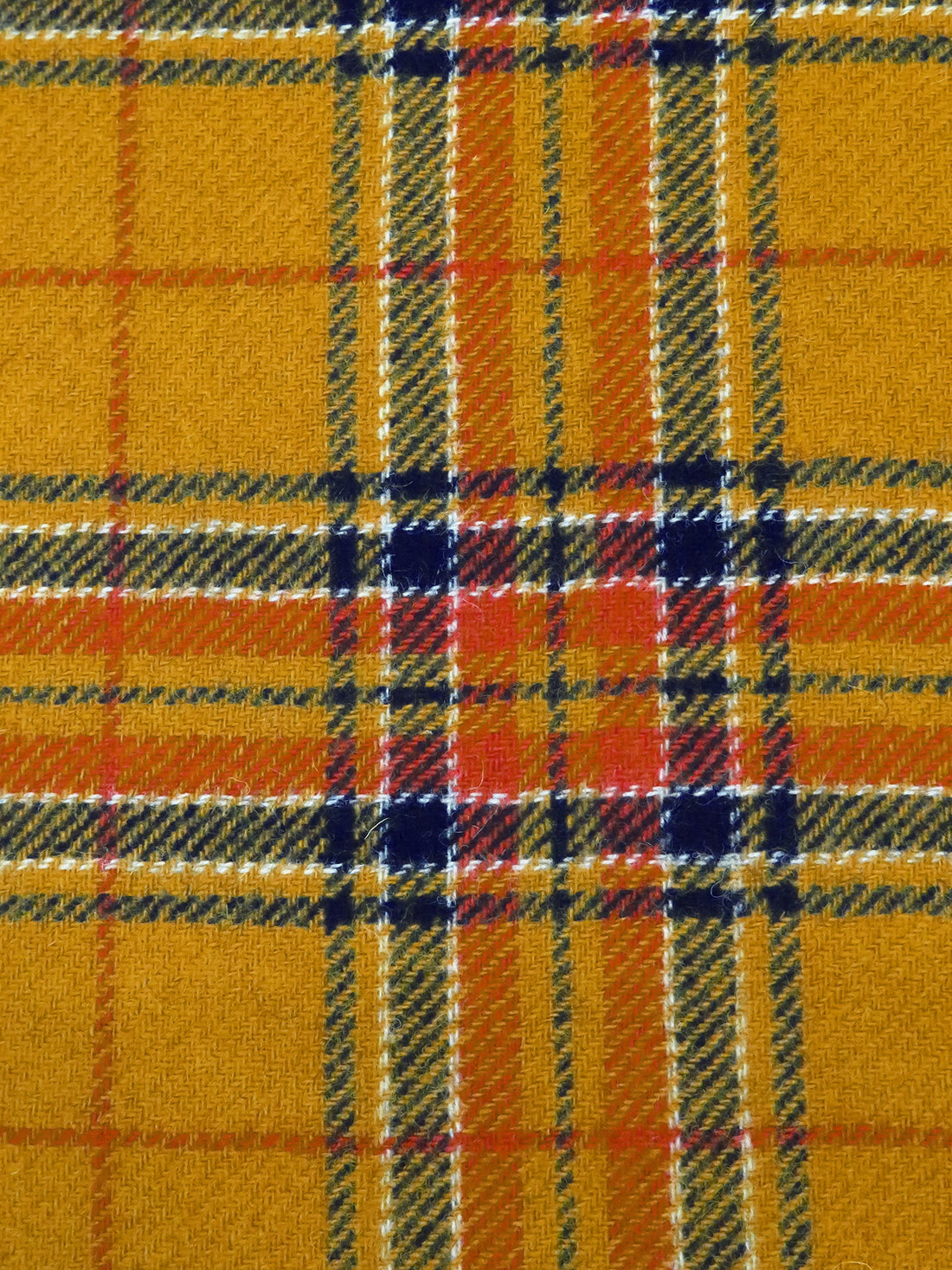 Dark Goldenrod/Midnight Navy/White/Rust 100% Wool Plaid Weave Shetland Coating - Imported From England - 59W