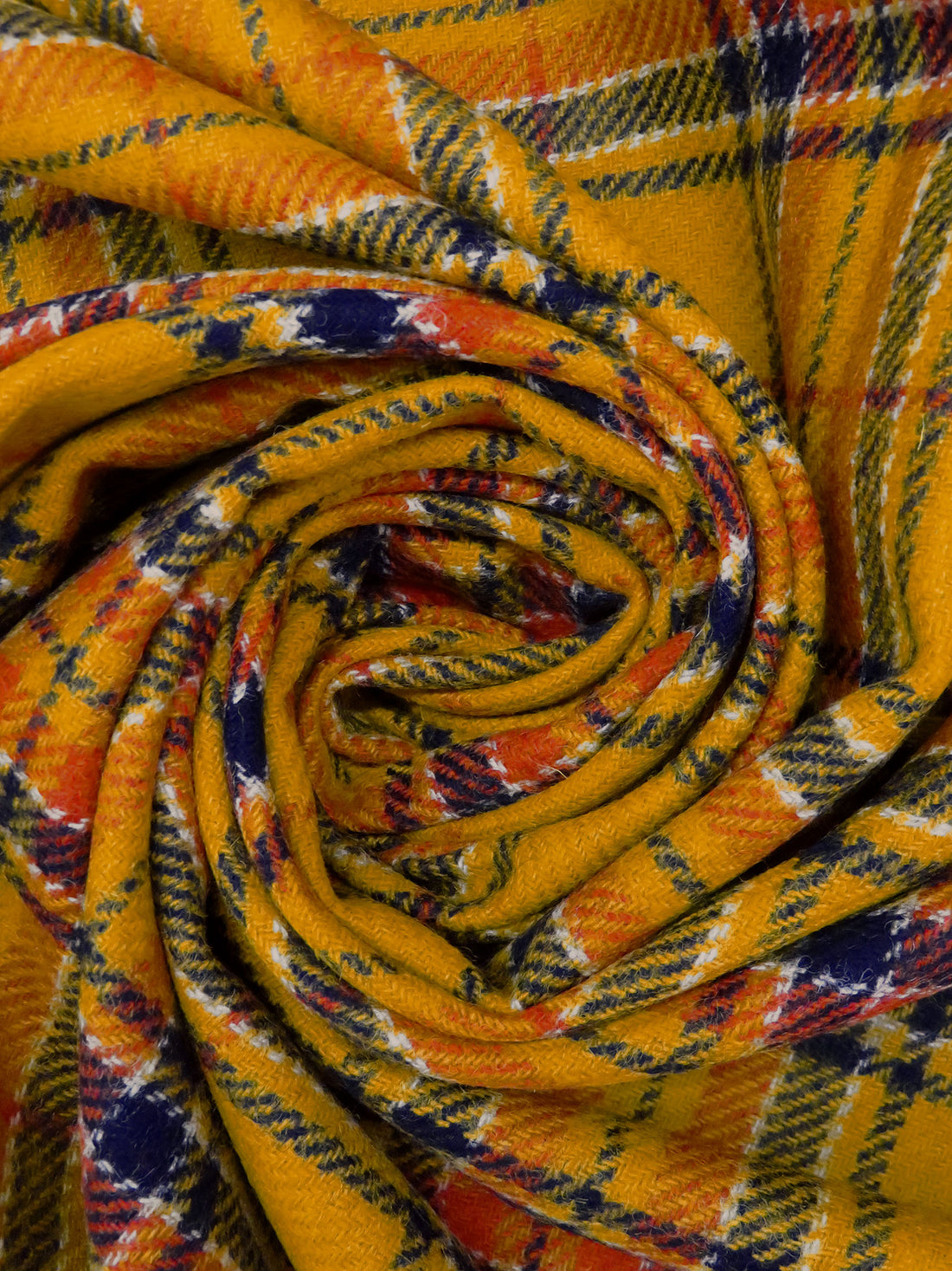 Dark Goldenrod/Midnight Navy/White/Rust 100% Wool Plaid Weave Shetland Coating - Imported From England - 59W