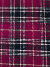 Very Dark Fuchsia/Midnight Navy/White/Light Tan 100% Wool Plaid Weave Shetland Coating - Imported From England - 59W
