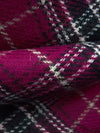 Very Dark Fuchsia/Midnight Navy/White/Light Tan 100% Wool Plaid Weave Shetland Coating - Imported From England - 59W