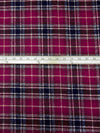 Very Dark Fuchsia/Midnight Navy/White/Light Tan 100% Wool Plaid Weave Shetland Coating - Imported From England - 59W