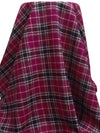 Very Dark Fuchsia/Midnight Navy/White/Light Tan 100% Wool Plaid Weave Shetland Coating - Imported From England - 59W