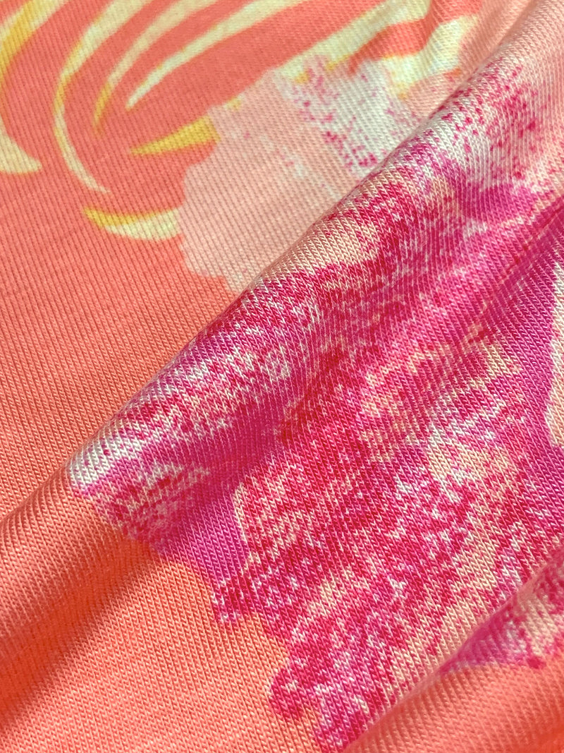 Salmon Rose/Crushed Berry/White/Maize Rayon/Lycra Tropical Floral Print Jersey Knit - NY Designer - 60W