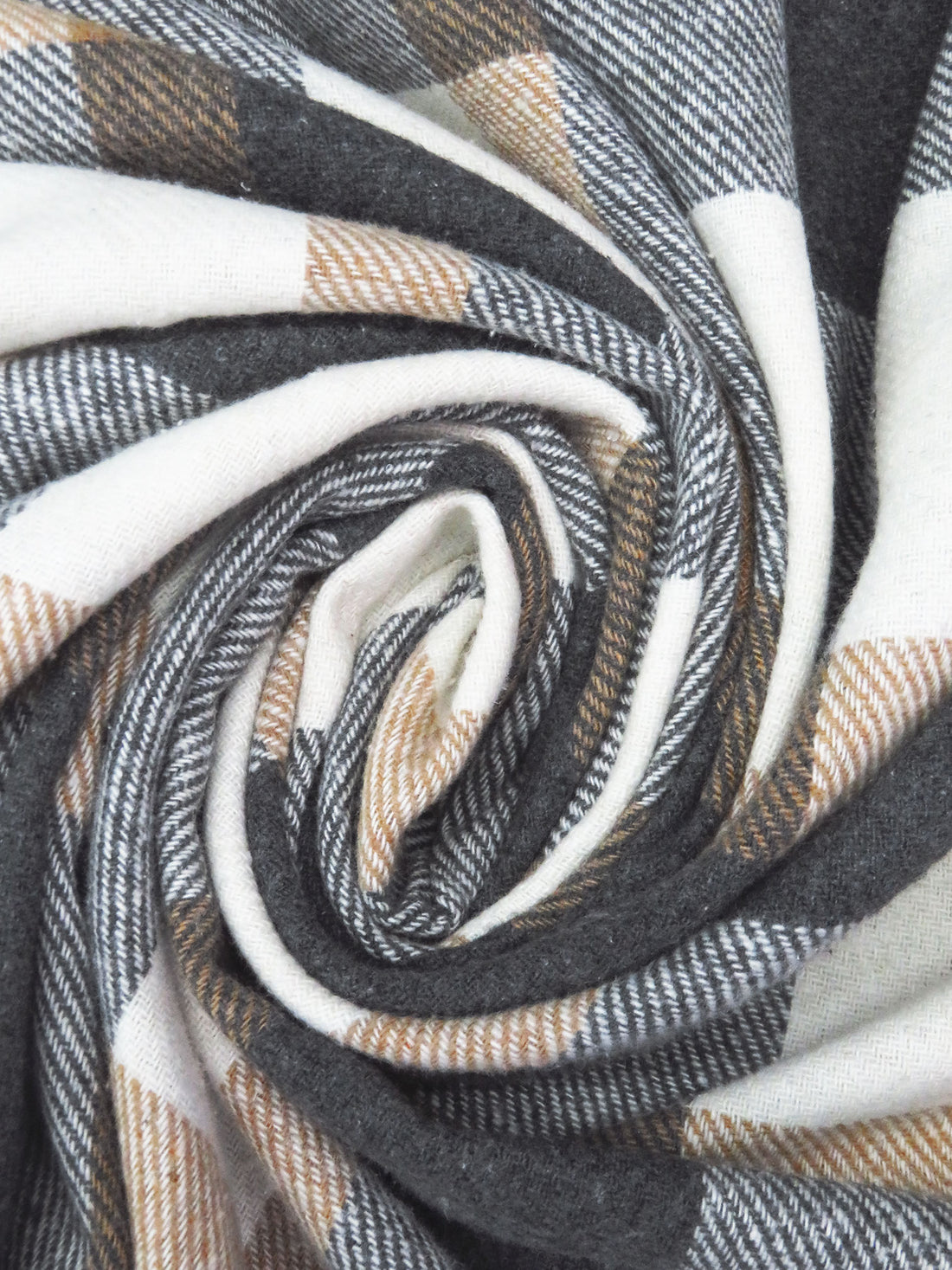 Charcoal Gray/Warm Off-White/Wet Sand Polyester/Cotton/Wool Plaid Weave Flannel Coating - NY Designer - 58W