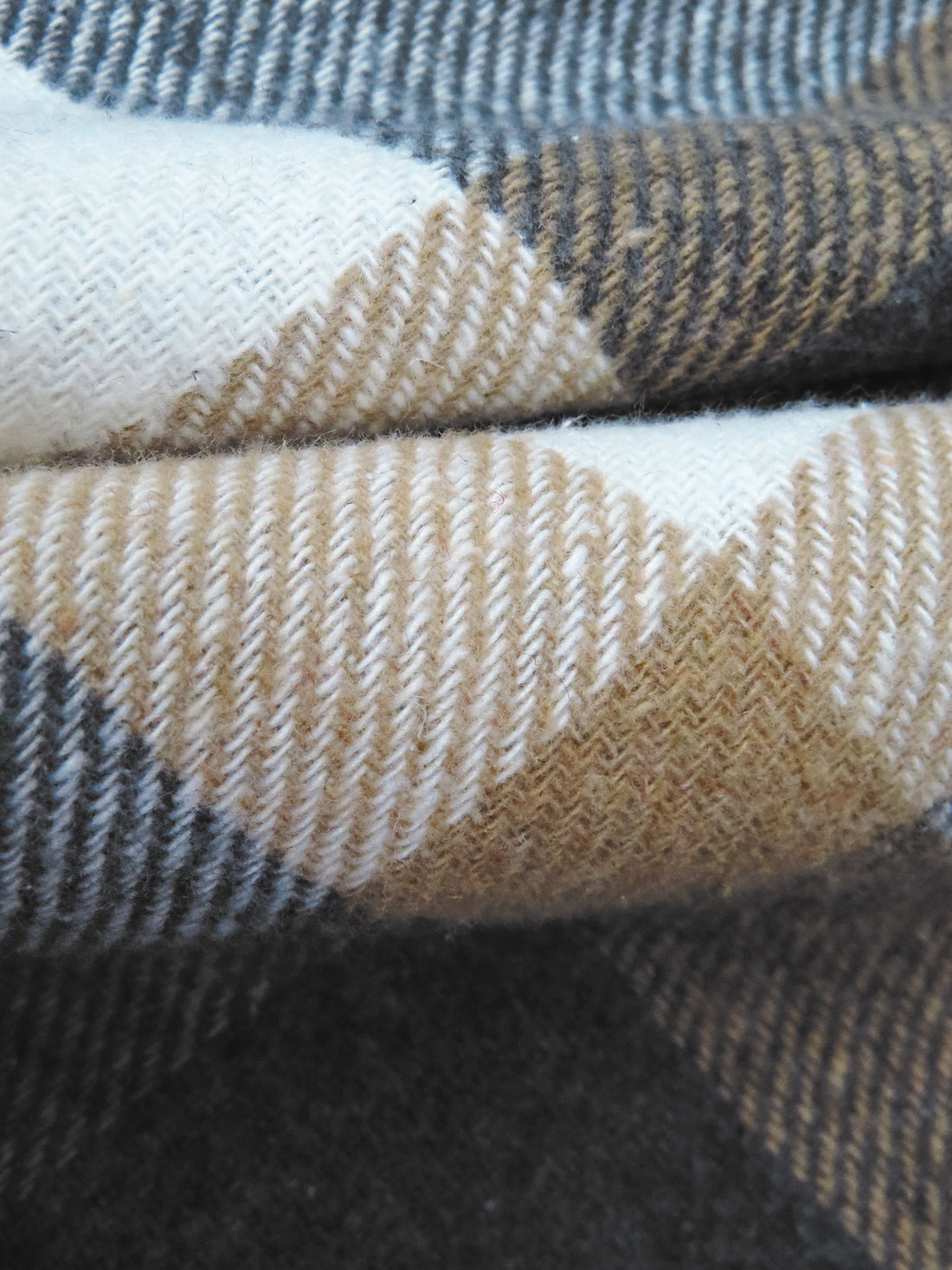 Charcoal Gray/Warm Off-White/Wet Sand Polyester/Cotton/Wool Plaid Weave Flannel Coating - NY Designer - 58W