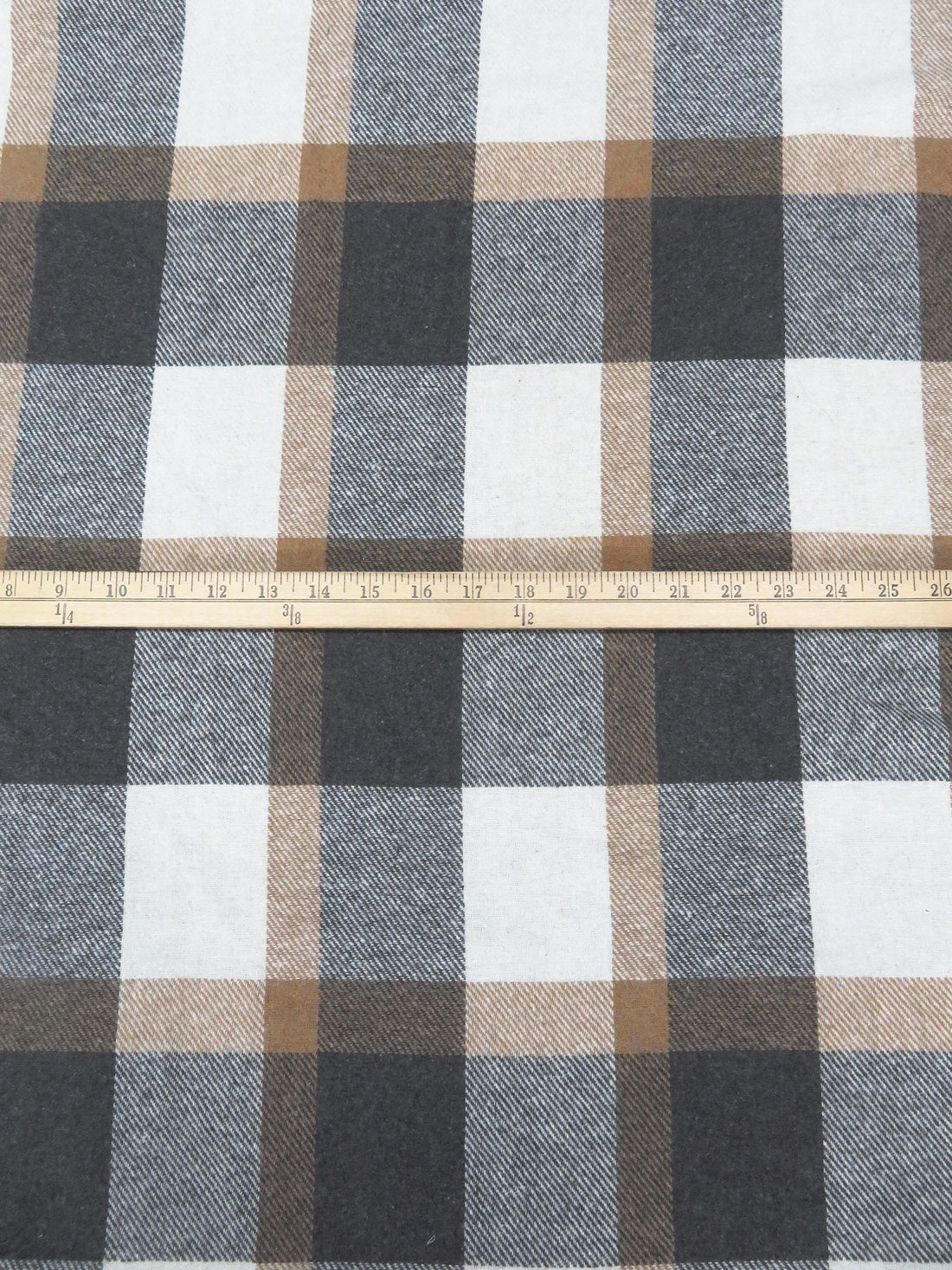Charcoal Gray/Warm Off-White/Wet Sand Polyester/Cotton/Wool Plaid Weave Flannel Coating - NY Designer - 58W