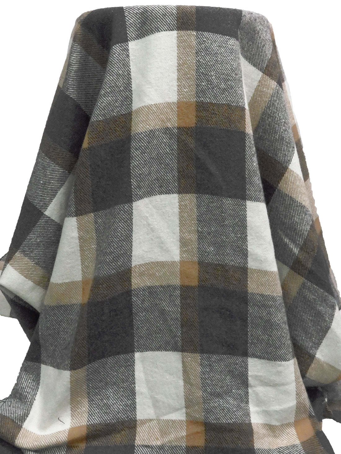 Charcoal Gray/Warm Off-White/Wet Sand Polyester/Cotton/Wool Plaid Weave Flannel Coating - NY Designer - 58W