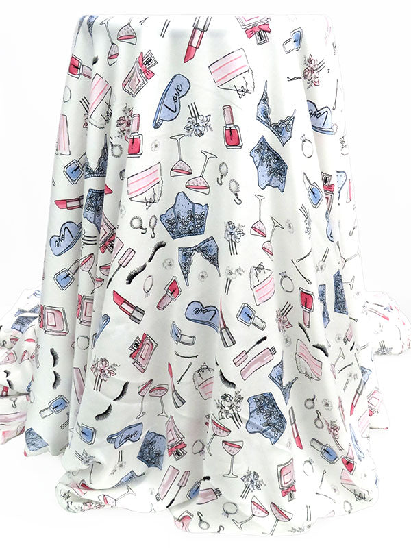 White/Soft Pink/Cornflower/Multi 100% Polyester Bridal Party Print Washed Charmeuse 58W