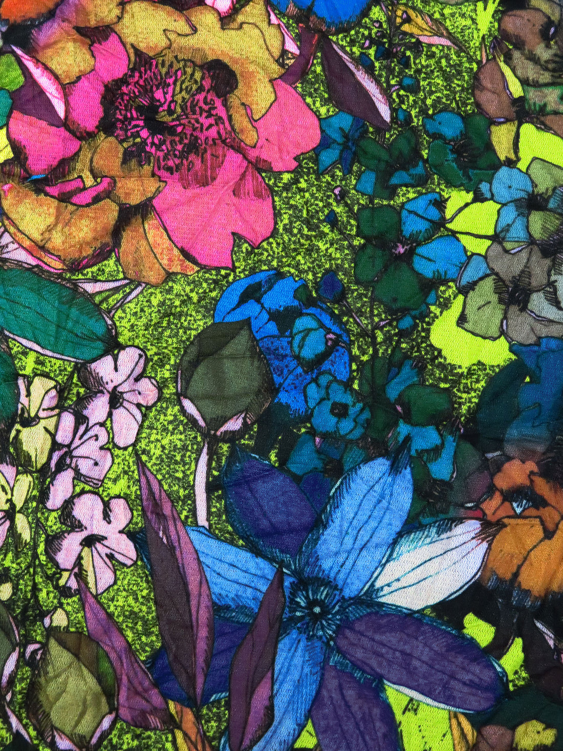 Dark Green/Dusty Dark Purple/Bitter Lime/Multi Polyester/Lycra Artistic Floral Print Crinkle Mesh Jersey Knit 55W