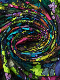 Dark Green/Dusty Dark Purple/Bitter Lime/Multi Polyester/Lycra Artistic Floral Print Crinkle Mesh Jersey Knit 55W