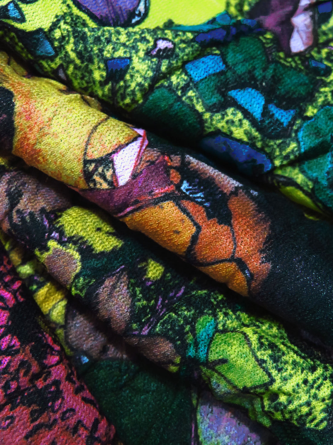 Dark Green/Dusty Dark Purple/Bitter Lime/Multi Polyester/Lycra Artistic Floral Print Crinkle Mesh Jersey Knit 55W