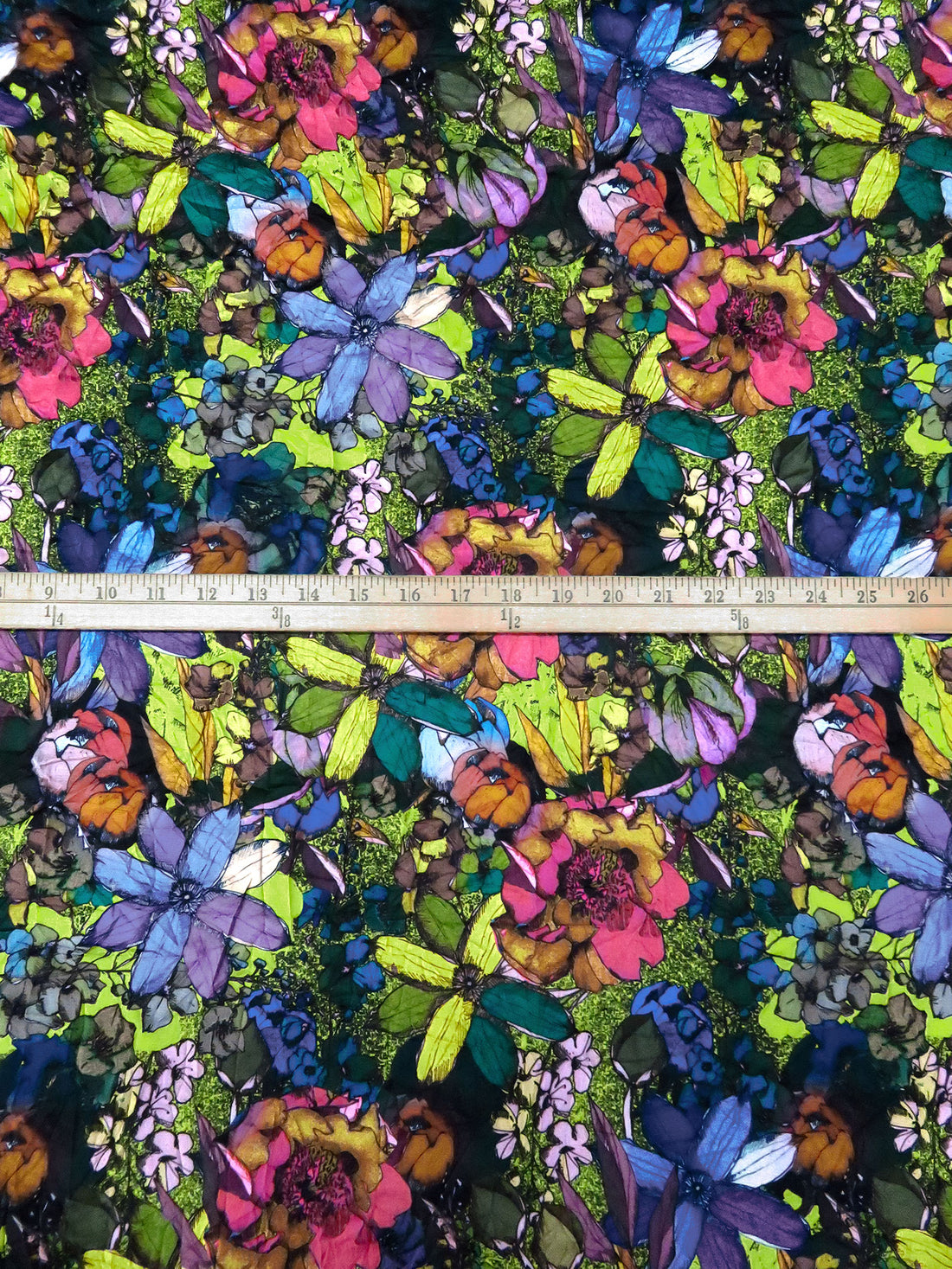Dark Green/Dusty Dark Purple/Bitter Lime/Multi Polyester/Lycra Artistic Floral Print Crinkle Mesh Jersey Knit 55W