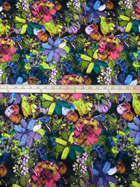 Dark Green/Dusty Dark Purple/Bitter Lime/Multi Polyester/Lycra Artistic Floral Print Crinkle Mesh Jersey Knit 55W