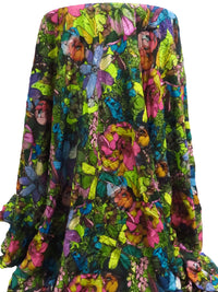 Dark Green/Dusty Dark Purple/Bitter Lime/Multi Polyester/Lycra Artistic Floral Print Crinkle Mesh Jersey Knit 55W