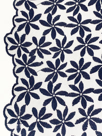 Navy 100% Nylon Double Border Embroidered Floral Design On Netting - NY Designer - 58W