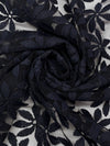 Navy 100% Nylon Double Border Embroidered Floral Design On Netting - NY Designer - 58W