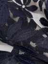 Navy 100% Nylon Double Border Embroidered Floral Design On Netting - NY Designer - 58W