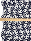 Navy 100% Nylon Double Border Embroidered Floral Design On Netting - NY Designer - 58W