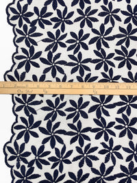 Navy 100% Nylon Double Border Embroidered Floral Design On Netting - NY Designer - 58W