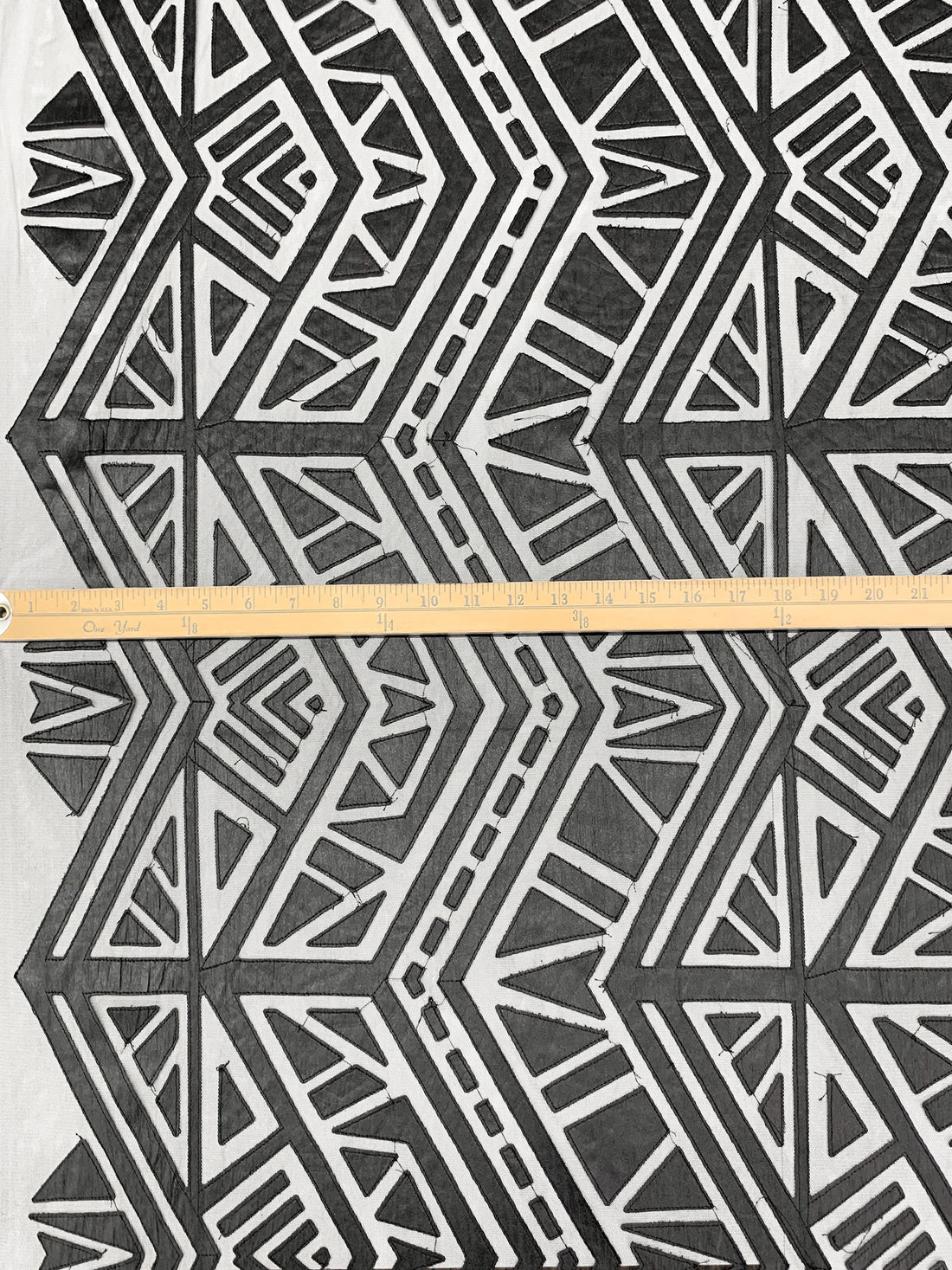 Black 100% Polyurethane/100% Nylon Geometric Faux Leather Design On Netting - NY Designer - 56W