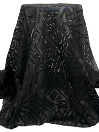 Black 100% Polyurethane/100% Nylon Geometric Faux Leather Design On Netting - NY Designer - 56W