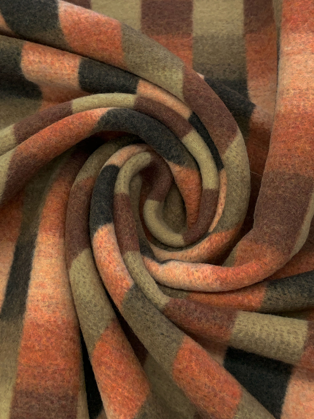 Mellow Apricot/Rugged Brown/Burnt Sienna Wool/Cashmere Blurred Check Felted Coating - Imported From England - 55W