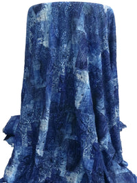 Dark Blue/White/Black/Multi Polyester/Lycra Patchwork Floral Paisley Print Crinkle Mesh Jersey Knit 55W