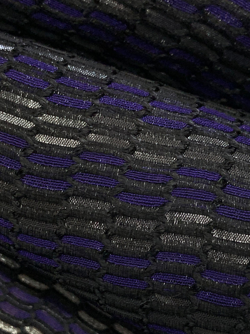 Dark Navy Blue/Granite Gray/Black Rayon/Polyester/Metallic Slight Diagonal Novelty Jacquard Woven 57W