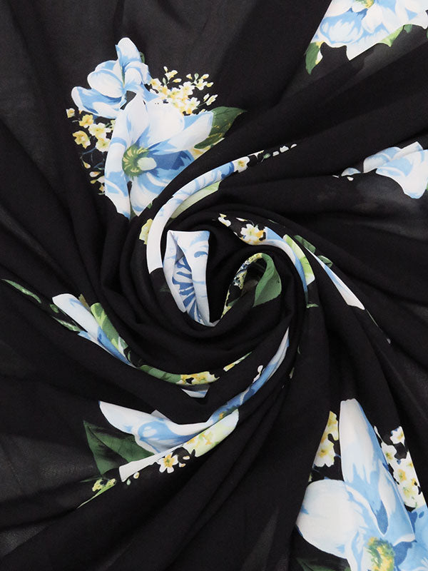 Black/Powder Blue/Sage/Multi 100% Polyester Large Floral Print Crepe Chiffon 58W