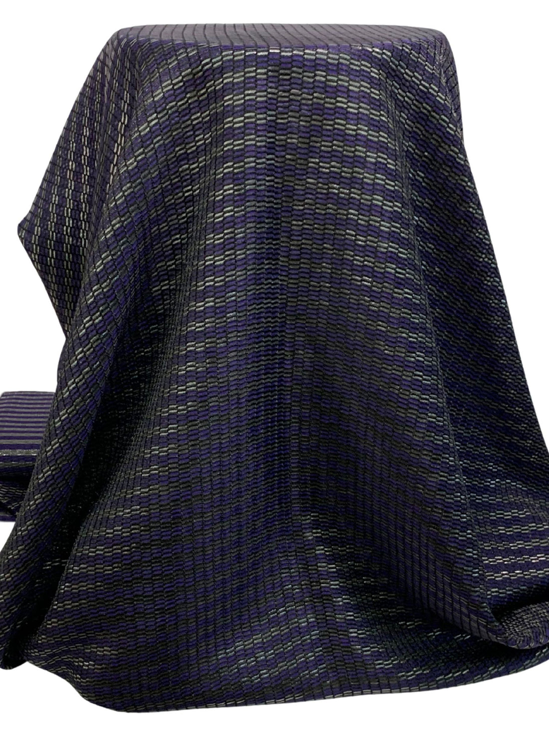 Dark Navy Blue/Granite Gray/Black Rayon/Polyester/Metallic Slight Diagonal Novelty Jacquard Woven 57W
