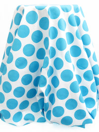 Bright Cerulean/White Cotton/Polyester Large Polka Dot Print Fine Cord Shirting 54W