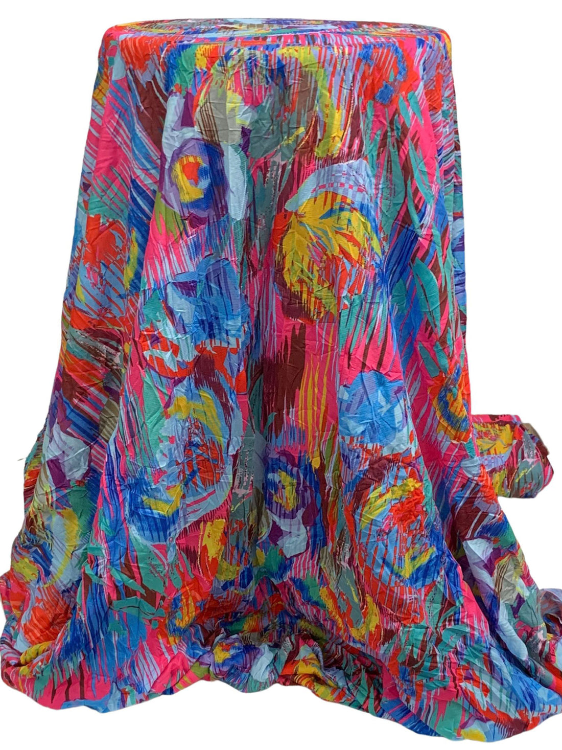 Celestial Blue/Brink Pink/Maize/Multi Polyester/Lycra Abstract Print Crinkle Mesh Jersey Knit 55W