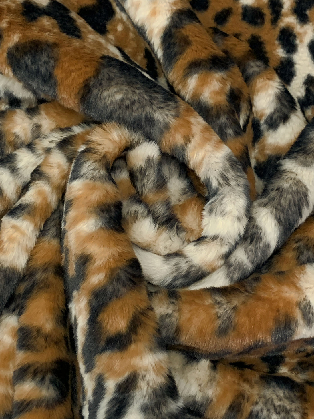Golden Brown/Black/Off-White Polyester/Nylon Animal Design Faux Fur - NY Designer - 62W