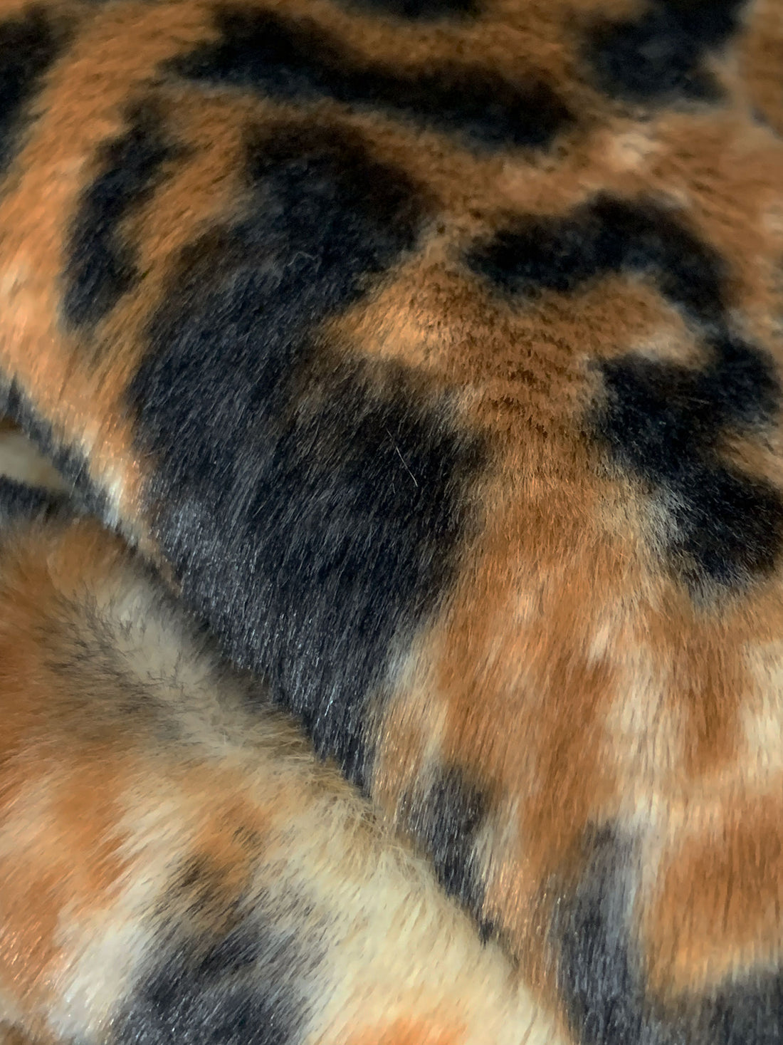 Golden Brown/Black/Off-White Polyester/Nylon Animal Design Faux Fur - NY Designer - 62W