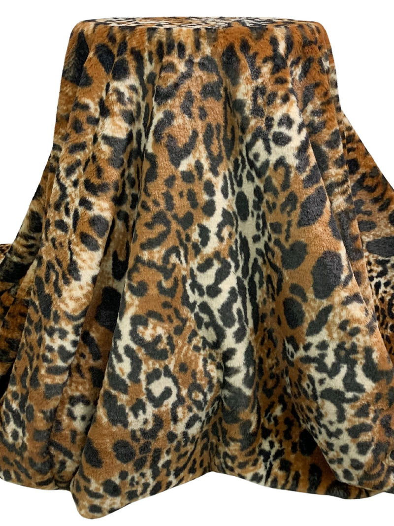 Golden Brown/Black/Off-White Polyester/Nylon Animal Design Faux Fur - NY Designer - 62W